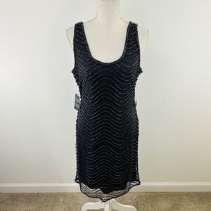 New VTG Prelude‎ 90's Black Dark Purple Shift Beaded Cocktail Heavy Dress Sz 8
